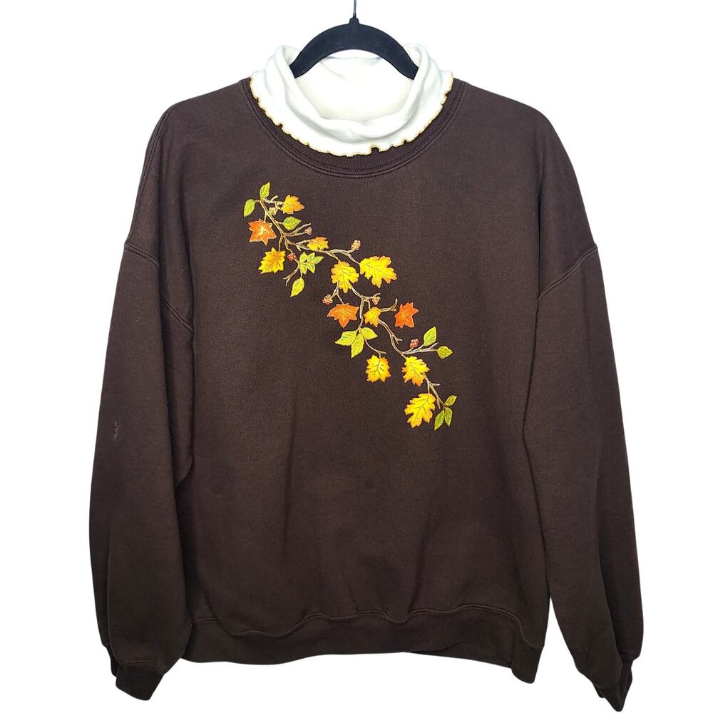 Vintage Fall Halloween Leaves Turtleneck Sweatshirt Women's 2X Pumpkin Patch